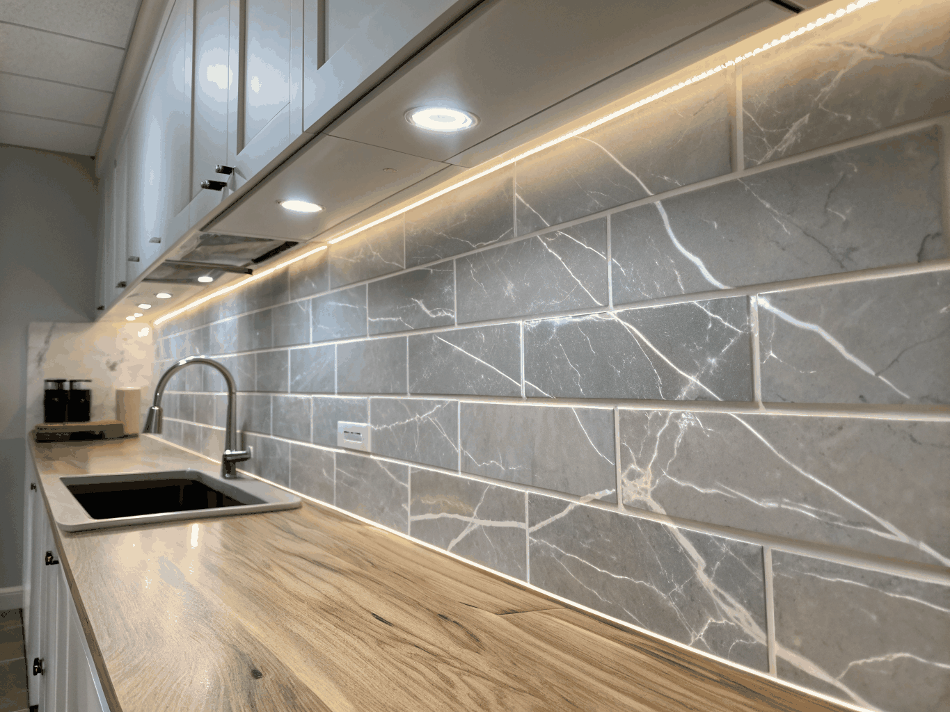 Example design inspiration of quartz countertop and slab backsplash in Dunwoody